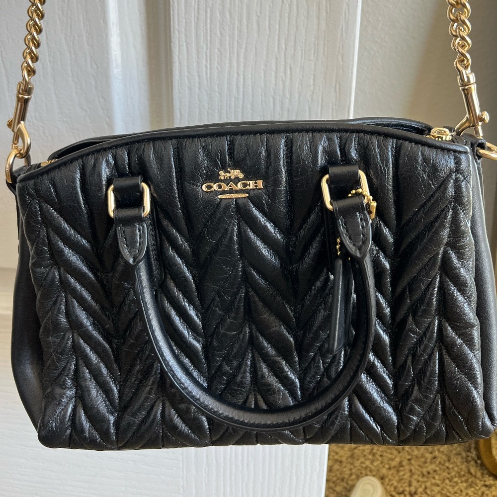 Coach Black Quilted Leather Crossbody Satchel with Gold Hardware